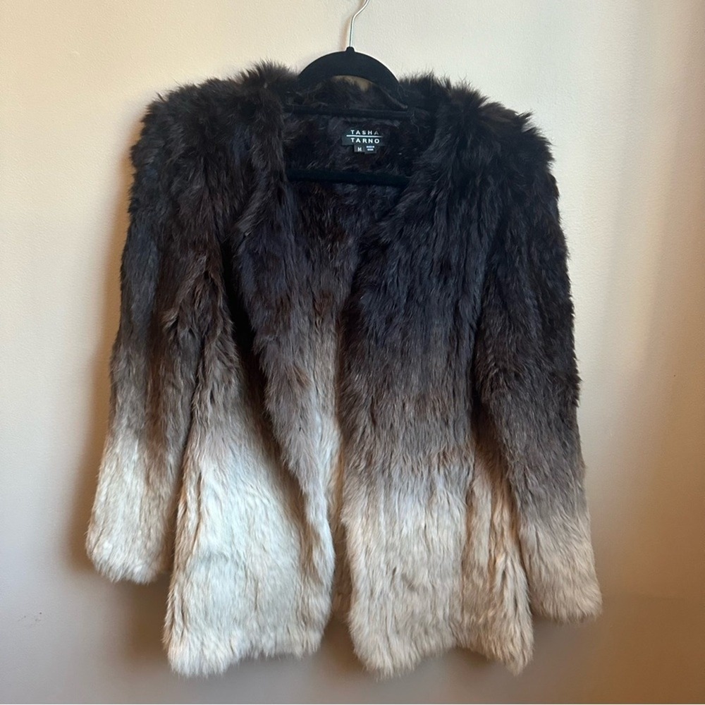 Tasha Tarno mink‎ fur brown ombre blazer jacket SIZE M